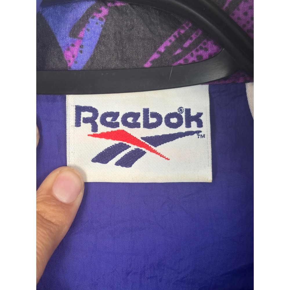 Vintage Reebok Mens Blue Geometric Print Full Zip Nylon Windbreaker Vest Medium - Picture 3 of 6
